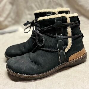 UGG Black and Tan Shearling Boots